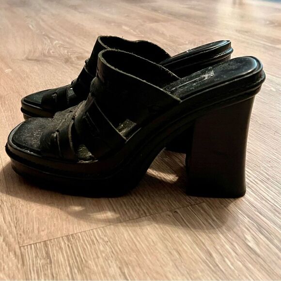 Y2K 90s Boho MIA Madden Chunky Leather Platform Slide Sandal Black Lug Sole 6.5 - Picture 7 of 16